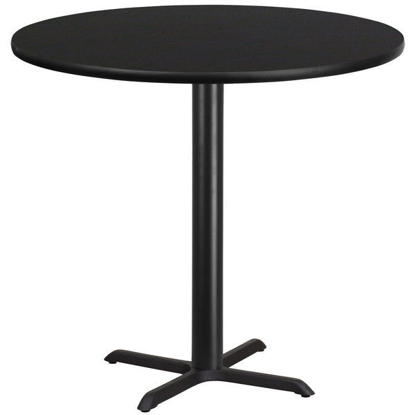 Black |#| 42inch Round Black Laminate Table Top with 33inch x 33inch Bar Height Table Base
