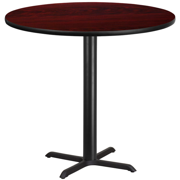 Mahogany |#| 42inch Round Mahogany Laminate Table Top with 33inch x 33inch Bar Height Table Base