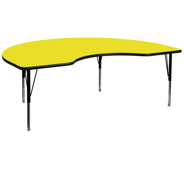 Yellow |#| 48inchW x 72inchL Kidney Yellow HP Laminate Activity Table - Height Adjustable Legs