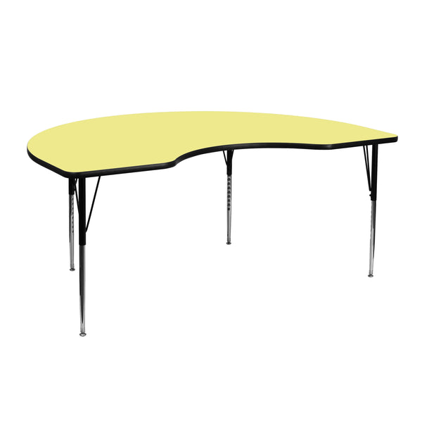 Yellow |#| 48inchW x 72inchL Kidney Yellow Thermal Laminate Adjustable Activity Table