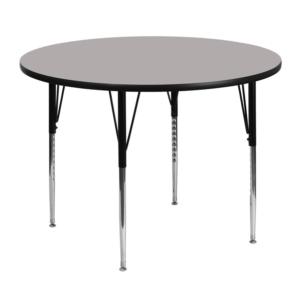 Gray |#| 48inch Round Grey HP Laminate Activity Table - Standard Height Adjustable Legs