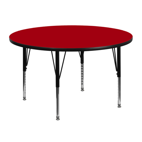 Red |#| 48inch Round Red Thermal Laminate Activity Table - Height Adjustable Short Legs