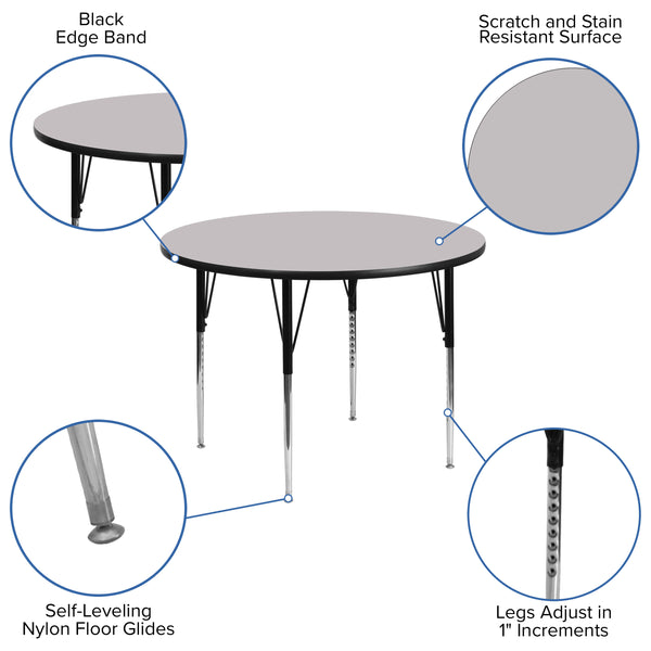 Gray |#| 48inch Round Grey Thermal Laminate Activity Table - Standard Height Adjustable Legs
