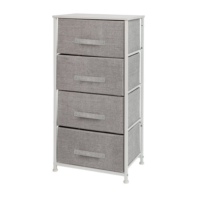 4 Drawer Wood Top Cast Iron Frame Vertical Storage Dresser with Easy Pull Fabric Drawers
