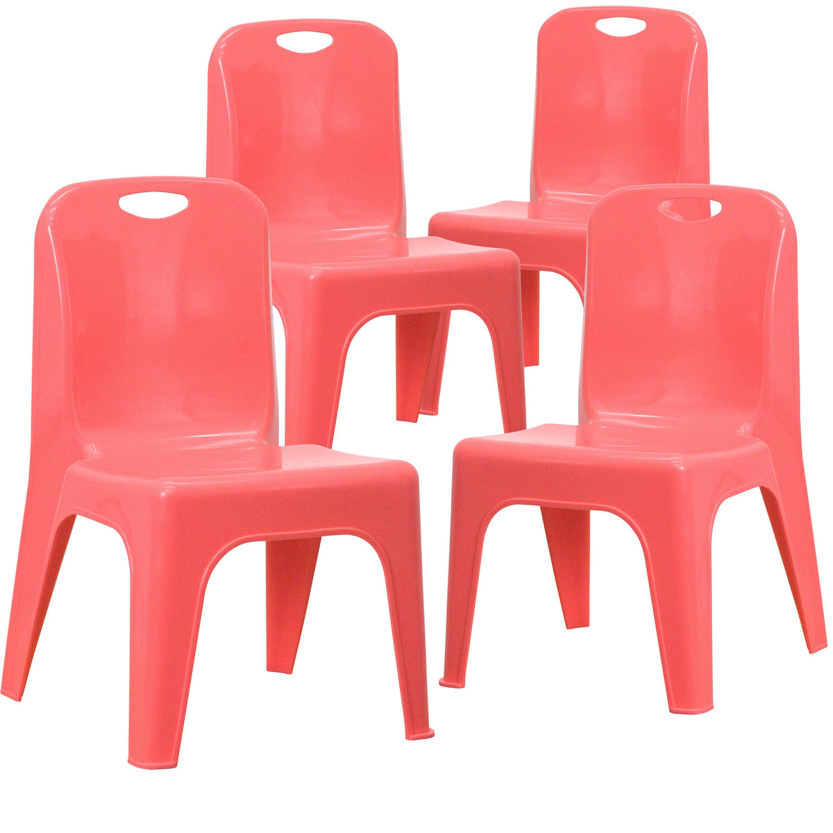 Red |#| 4 Pack Red Plastic Stack School Chair with Carrying Handle and 11inch Seat Height
