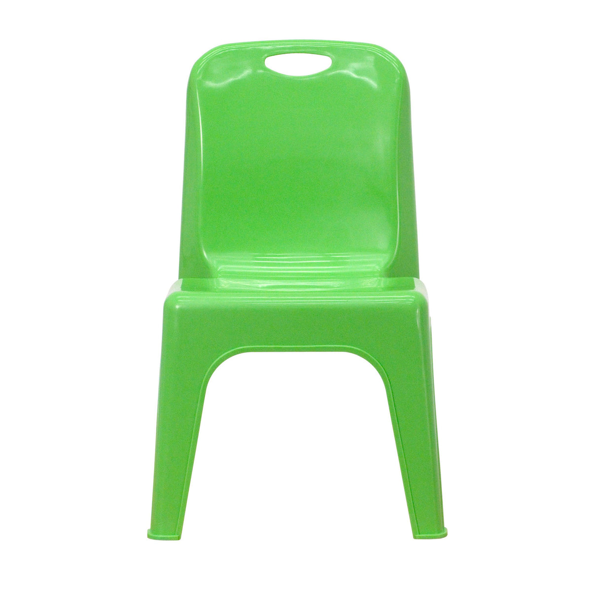 Green |#| 4 Pack Green Plastic Stack School Chair with Carrying Handle and 11inch Seat Height