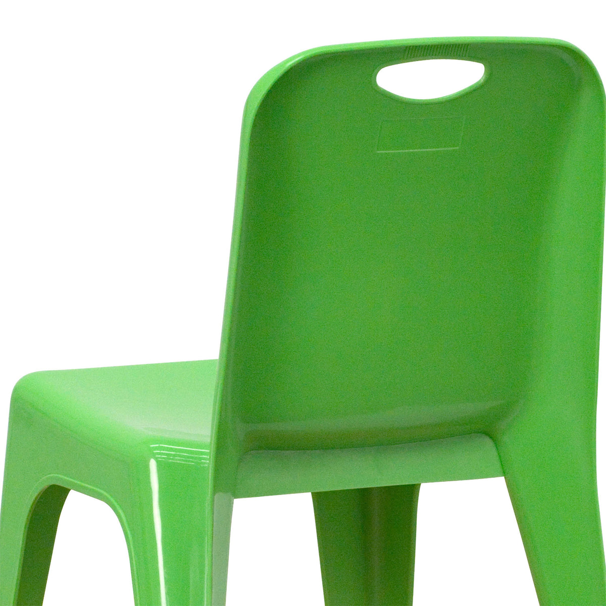 Green |#| 4 Pack Green Plastic Stack School Chair with Carrying Handle and 11inch Seat Height