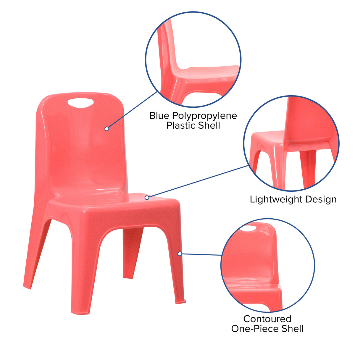 Red |#| 4 Pack Red Plastic Stack School Chair with Carrying Handle and 11inch Seat Height