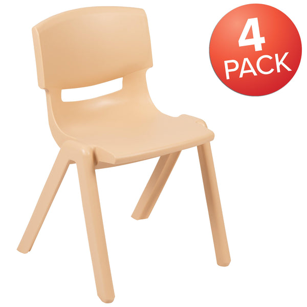 Natural |#| 4 Pack Natural Plastic Stack School Chair with 13.25inchH Seat, K-2 School Chair