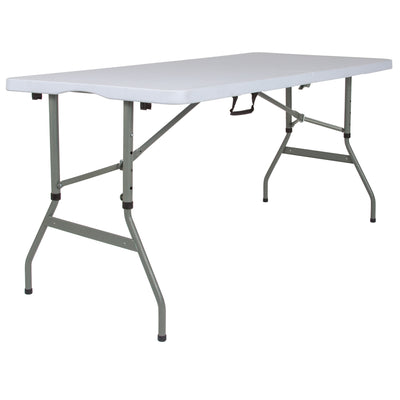 5-Foot Height Adjustable Bi-Fold Plastic Banquet and Event Folding Table with Carrying Handle - View 1