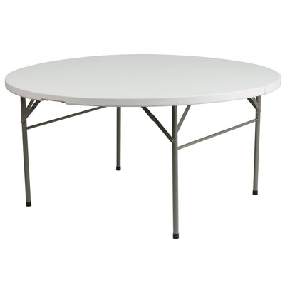 5-Foot Round Bi-Fold Plastic Folding Table with Carrying Handle - View 1