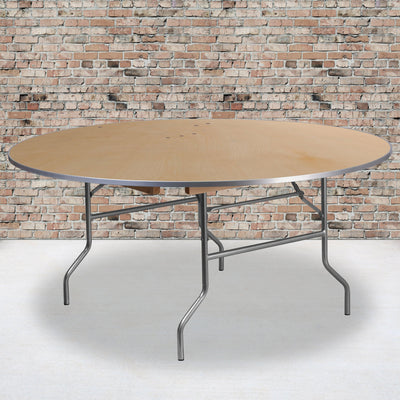 5.5-Foot Round HEAVY DUTY Birchwood Folding Banquet Table with METAL Edges - View 2