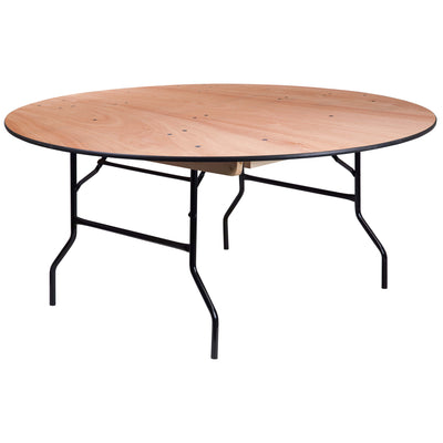 5.5-Foot Round Wood Folding Banquet Table with Clear Coated Finished Top - View 1