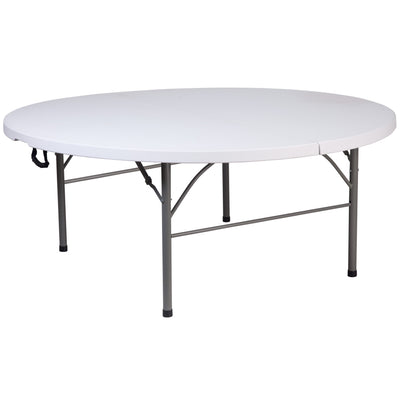 5.89-Foot Round Bi-Fold Plastic Banquet and Event Folding Table with Carrying Handle - View 1