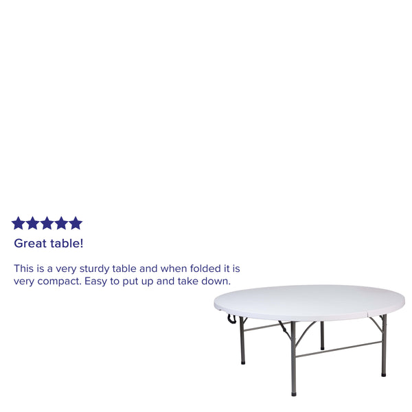 5.89-Foot Round Bi-Fold Granite White Plastic Banquet Folding Table with Handle