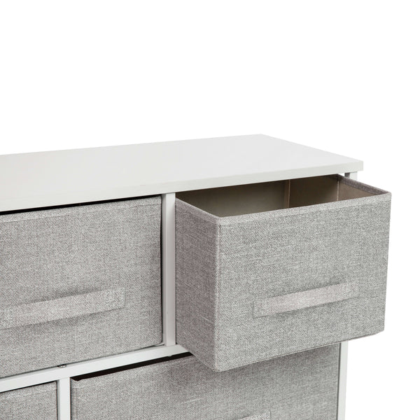 Gray Drawers/White Frame |#| 5 Drawer Storage Chest with Black Wood Top & Light Gray Fabric Pull Drawers