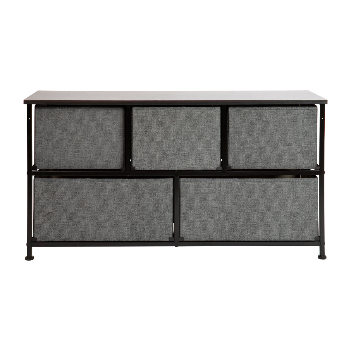 Gray Drawers/Black Frame |#| 5 Drawer Storage Chest with Black Wood Top & Dark Gray Fabric Pull Drawers