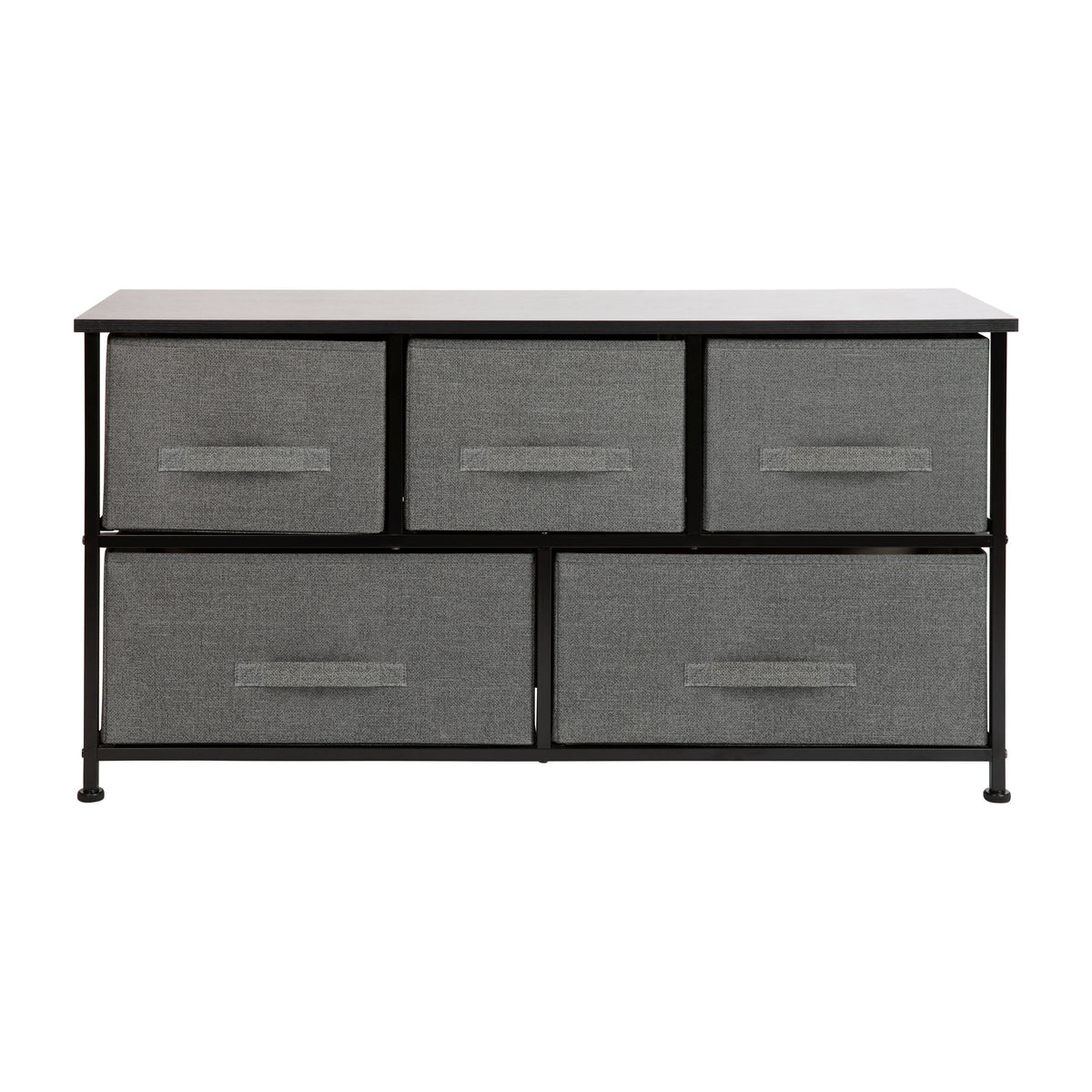 Gray Drawers/Black Frame |#| 5 Drawer Storage Chest with Black Wood Top & Dark Gray Fabric Pull Drawers