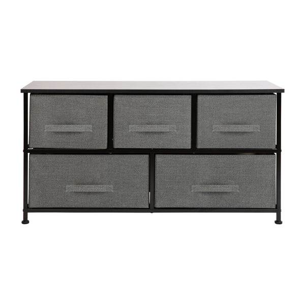 Gray Drawers/Black Frame |#| 5 Drawer Storage Chest with Black Wood Top & Dark Gray Fabric Pull Drawers