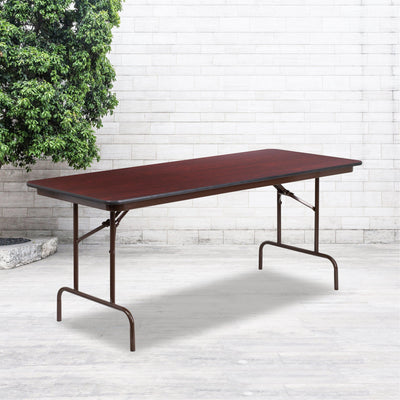 6-Foot High Pressure Mahogany Laminate Folding Banquet Table - View 2