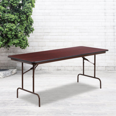 6-Foot Mahogany Melamine Laminate Folding Banquet Table - View 2