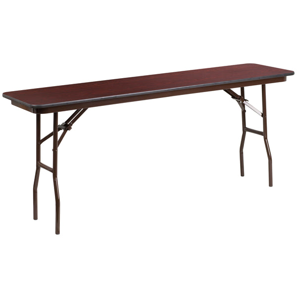 6-Foot Mahogany Melamine Laminate Folding Training/Seminar Table - Event Table