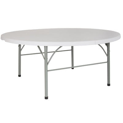 6-Foot Round Bi-Fold Plastic Banquet and Event Folding Table with Carrying Handle - View 1