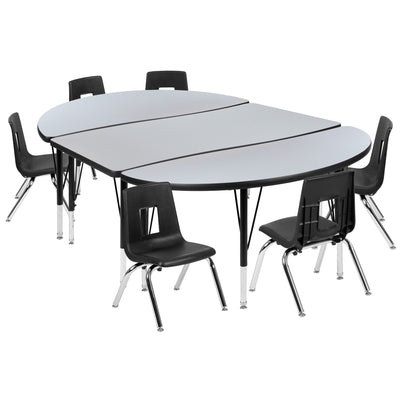 76" Oval Wave Flexible Laminate Activity Table Set with 14" Student Stack Chairs - View 1