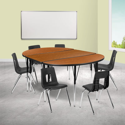 76" Oval Wave Flexible Laminate Activity Table Set with 18" Student Stack Chairs - View 2