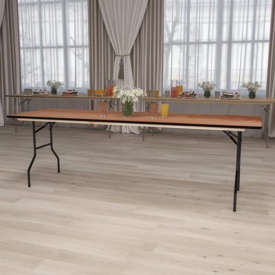 8-Foot Rectangular Wood Folding Banquet Table with Clear Coated Finished Top - View 2