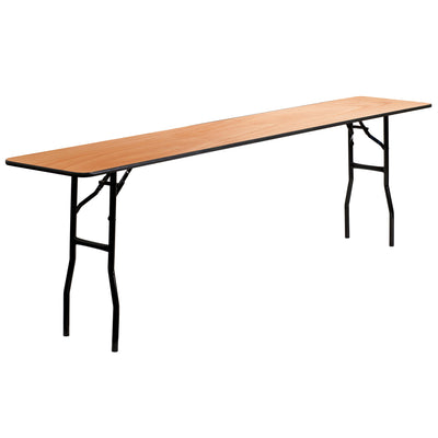 8-Foot Rectangular Wood Folding Training / Seminar Table with Smooth Clear Coated Finished Top