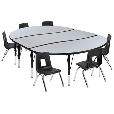 86" Oval Wave Flexible Laminate Activity Table Set with 12" Student Stack Chairs - View 1