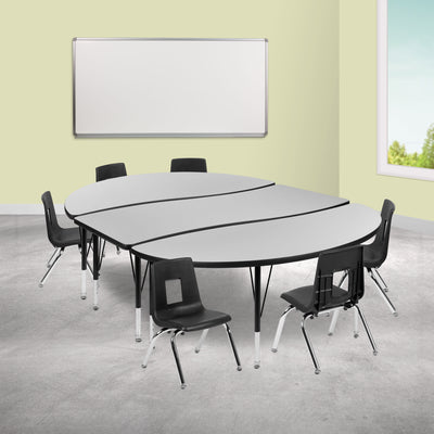 86" Oval Wave Flexible Laminate Activity Table Set with 12" Student Stack Chairs - View 2