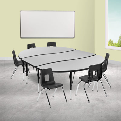 86" Oval Wave Flexible Laminate Activity Table Set with 14" Student Stack Chairs - View 2