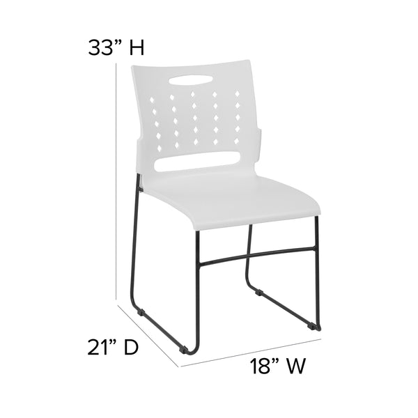 White |#| 881 lb. Capacity White Sled Base Stack Chair with Carry Handle and Air-Vent Back