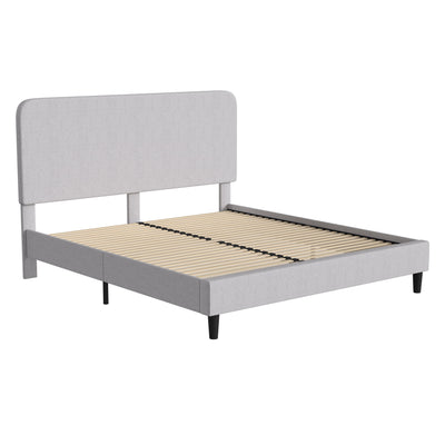 Addison Upholstered Platform Bed - Headboard with Rounded Edges - No Box Spring or Foundation Needed - View 1