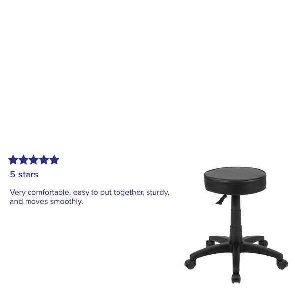 Black Adjustable Doctors Stool on Wheels with Ergonomic Molded Seat