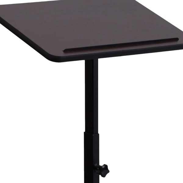 Adjustable Height Slanted Top Metal Lectern in Mahogany