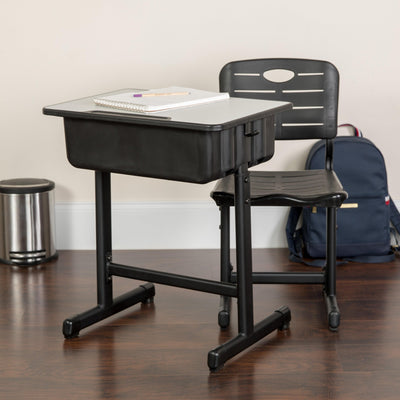 Adjustable Height Student Desk and Chair with Pedestal Frame - View 2