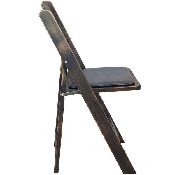 Antique Black |#| Antique Black Wood Folding Chair with Vinyl Padded Seat