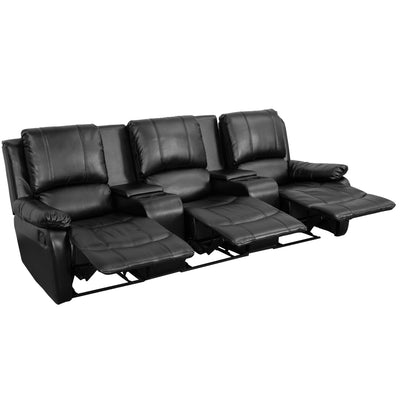 Allure Series 3-Seat Reclining Pillow Back LeatherSoft Theater Seating Unit with Cup Holders - View 1
