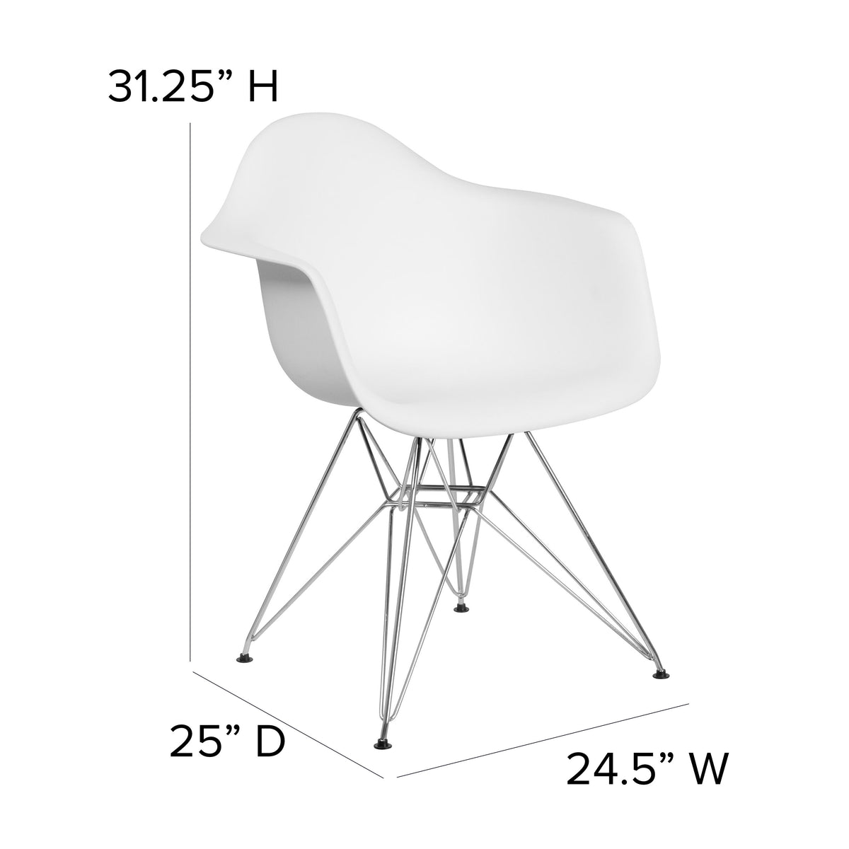 White |#| White Plastic Chair with Arms and Chrome Base - Accent & Side Chair
