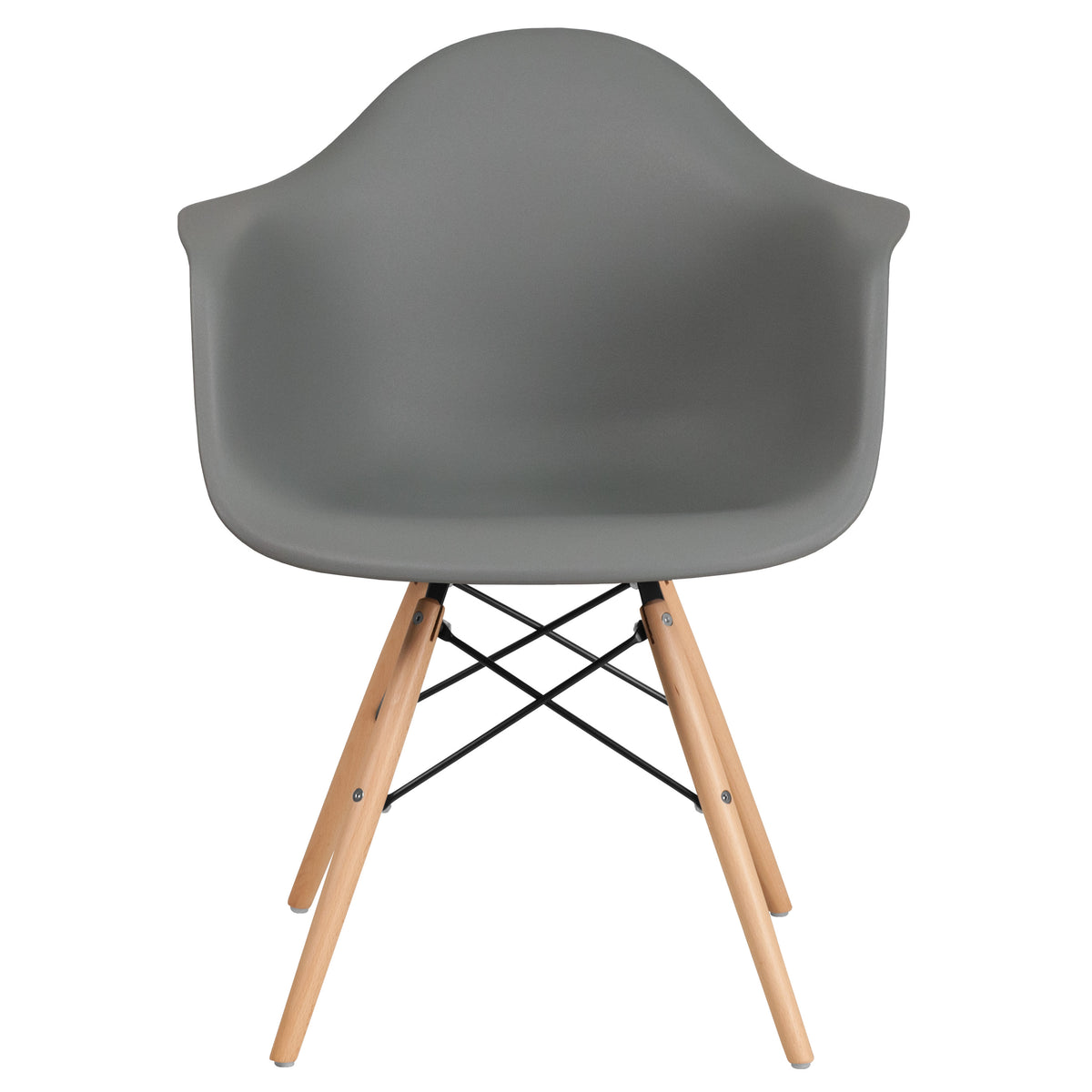 Moss Gray |#| Moss Gray Plastic Chair with Arms and Wooden Legs - Accent & Side Chair