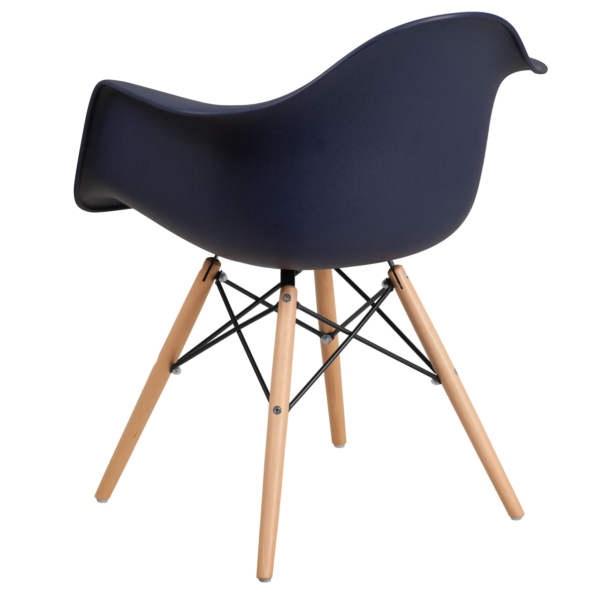 Navy |#| Navy Plastic Chair with Arms and Wooden Legs - Accent & Side Chair