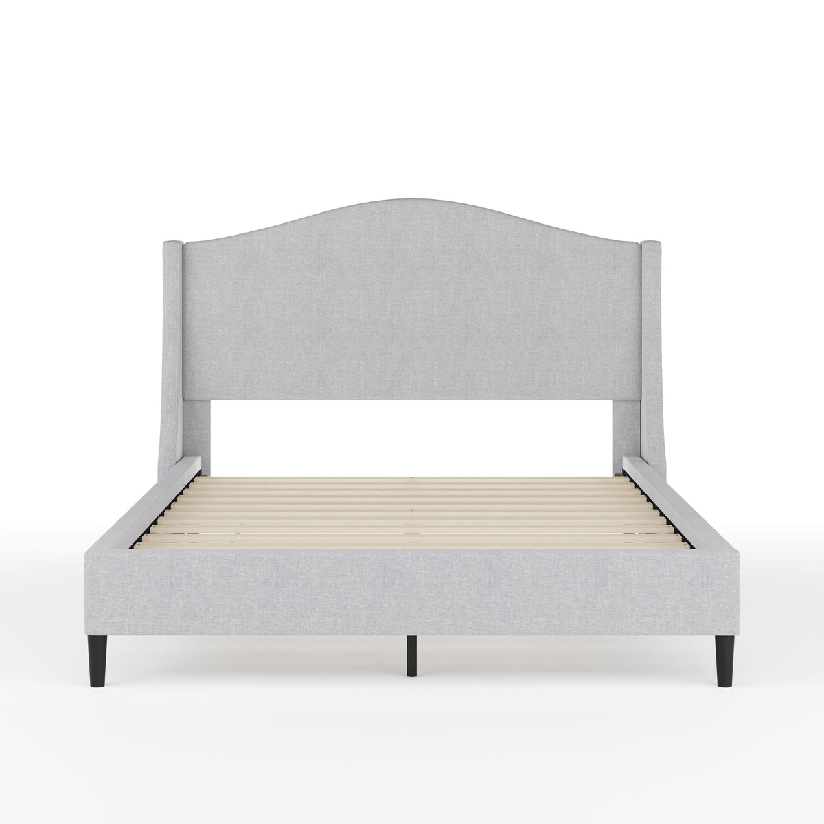 Gray Fabric/Black Legs,Full |#| Faux Linen Upholstered Full Size Platform Bed with Curved Headboard in Gray