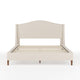 Beige Fabric/Walnut Legs,Queen |#| Faux Linen Upholstered Queen Size Platform Bed with Curved Headboard in Beige