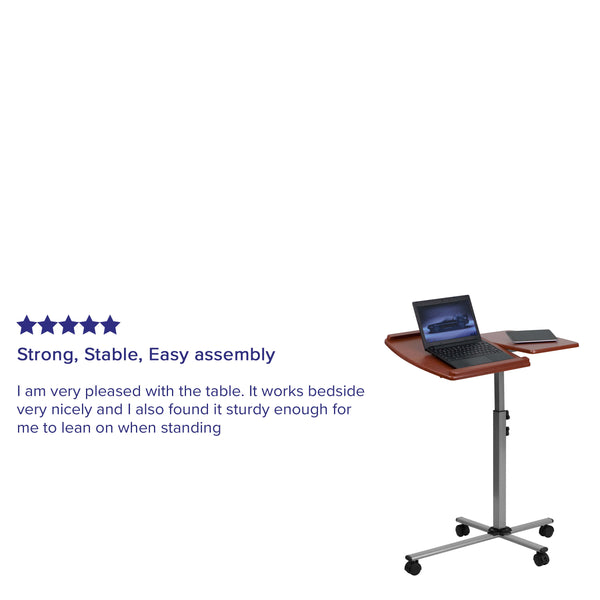 Angle and Height Adjustable Mobile Laptop Computer Table with Cherry Top