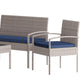 Navy Cushions/Light Gray Frame |#| 4 Piece Patio Set with Gray Steel Frame and Navy Cushions - Outdoor Seating