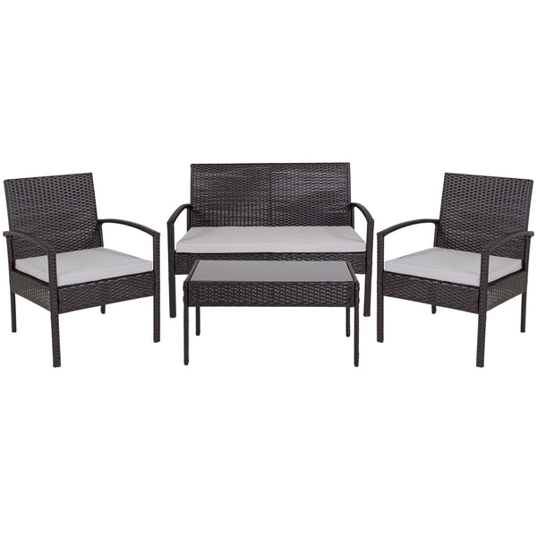 Gray Cushions/Black Frame |#| 4 Piece Black Patio Set with Steel Frame and Gray Cushions - Outdoor Seating