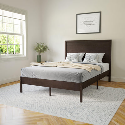 Asher Solid Wood Platform Bed with Wooden Slats and Headboard, No Box Spring Needed